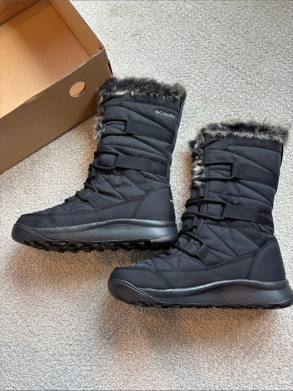Columbia Women’s Black Faux Fur-Trim Winter Slip-On Boots